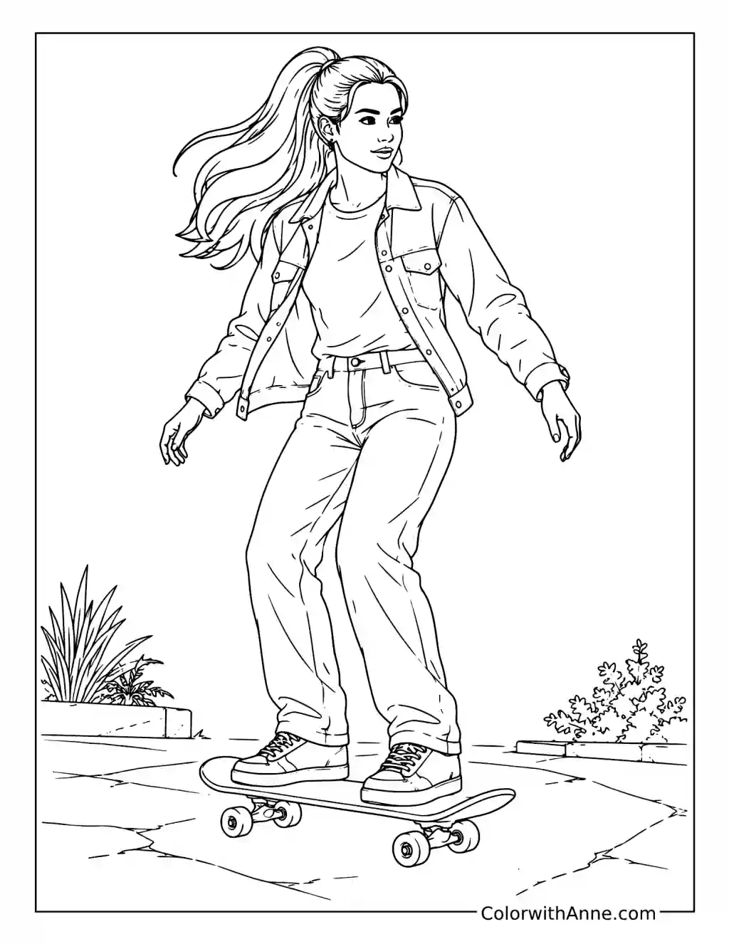 Confident Woman Skateboarding coloring page