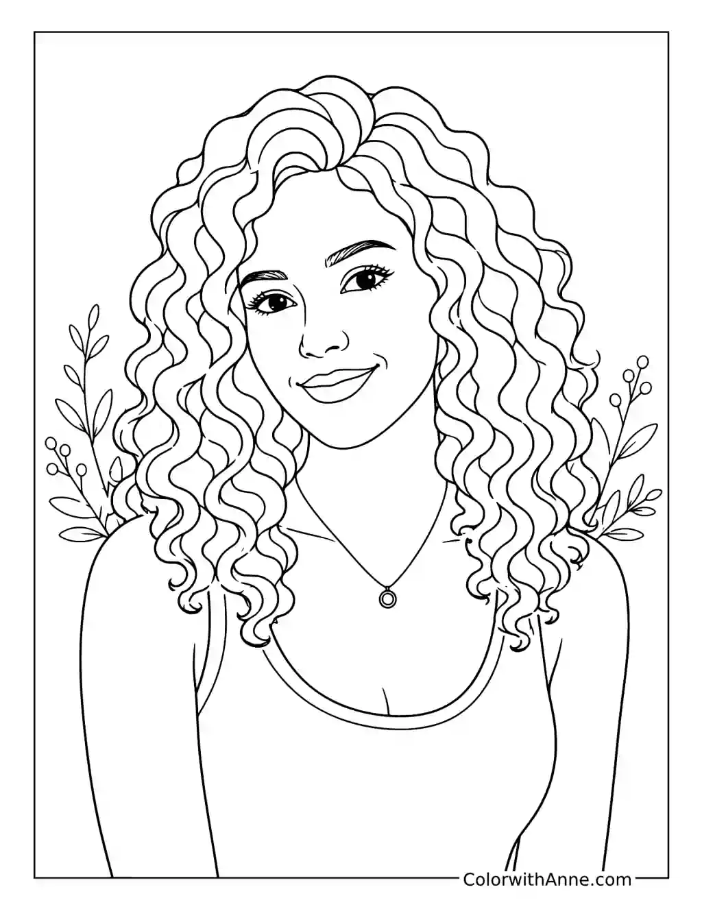Confident Woman with Voluminous Curls coloring page