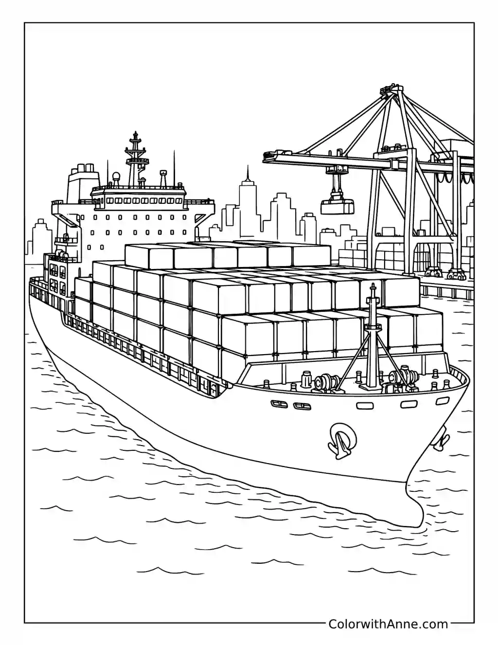 Container Ship Carrying Cargo coloring page