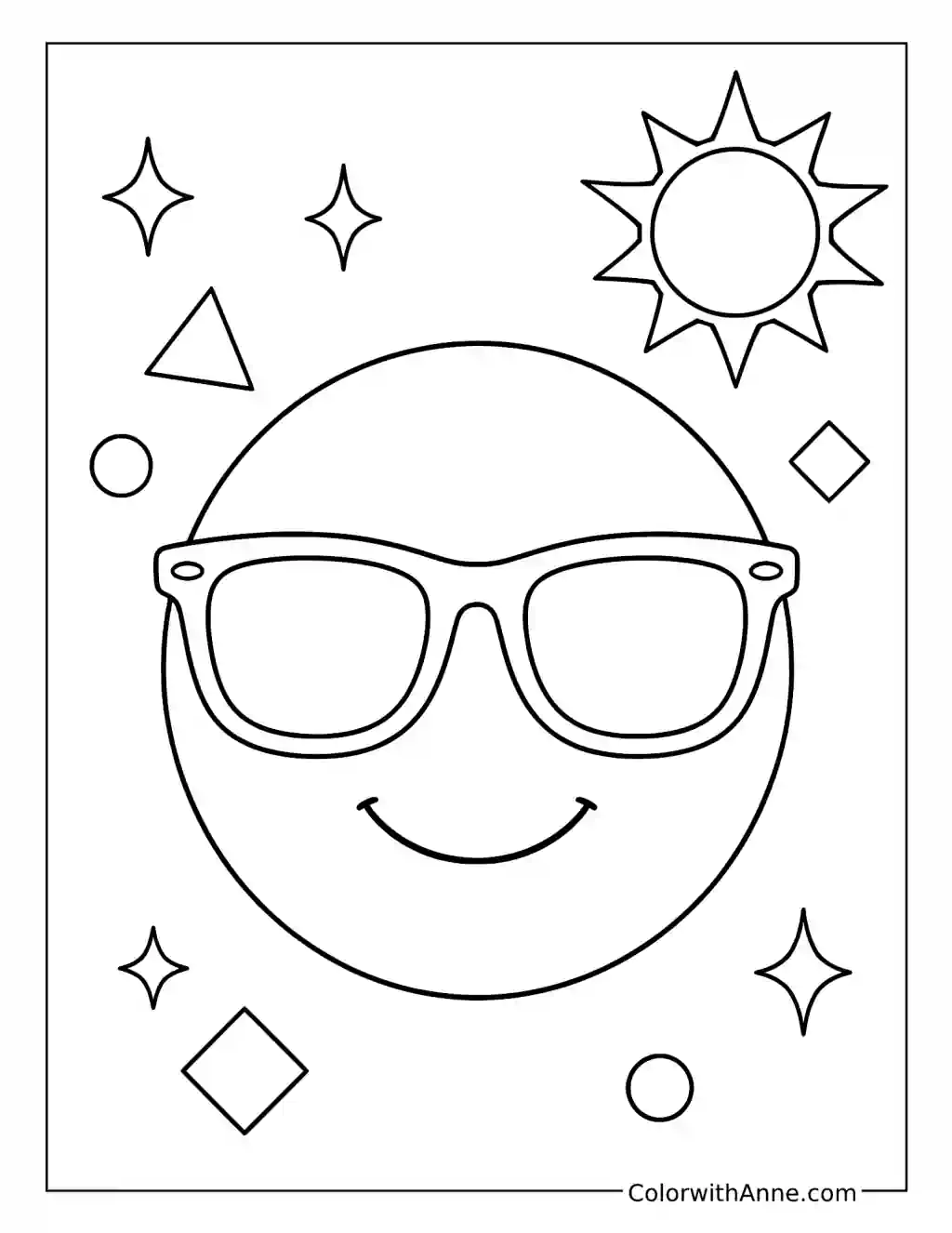 Cool Smiley Face with Sunglasses coloring page