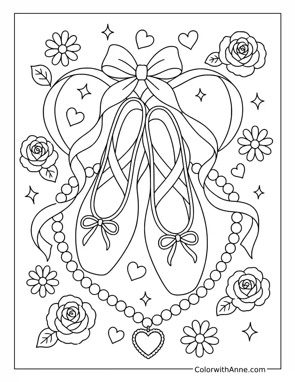 Coquette Ballet Slippers and Pearls coloring page