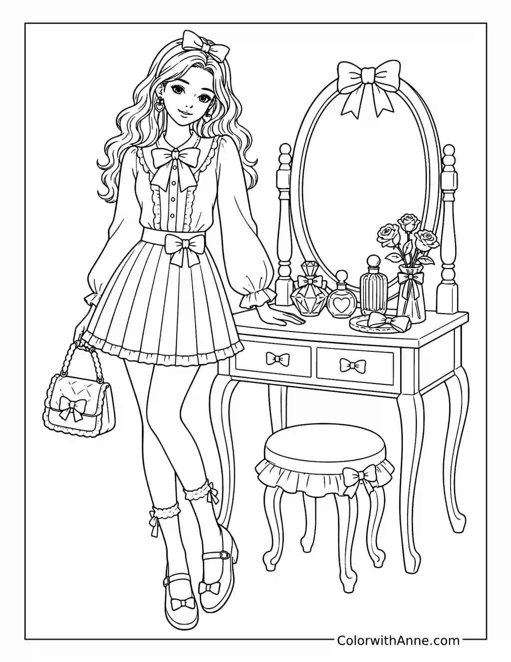 Coquette Bows by the Vanity coloring page
