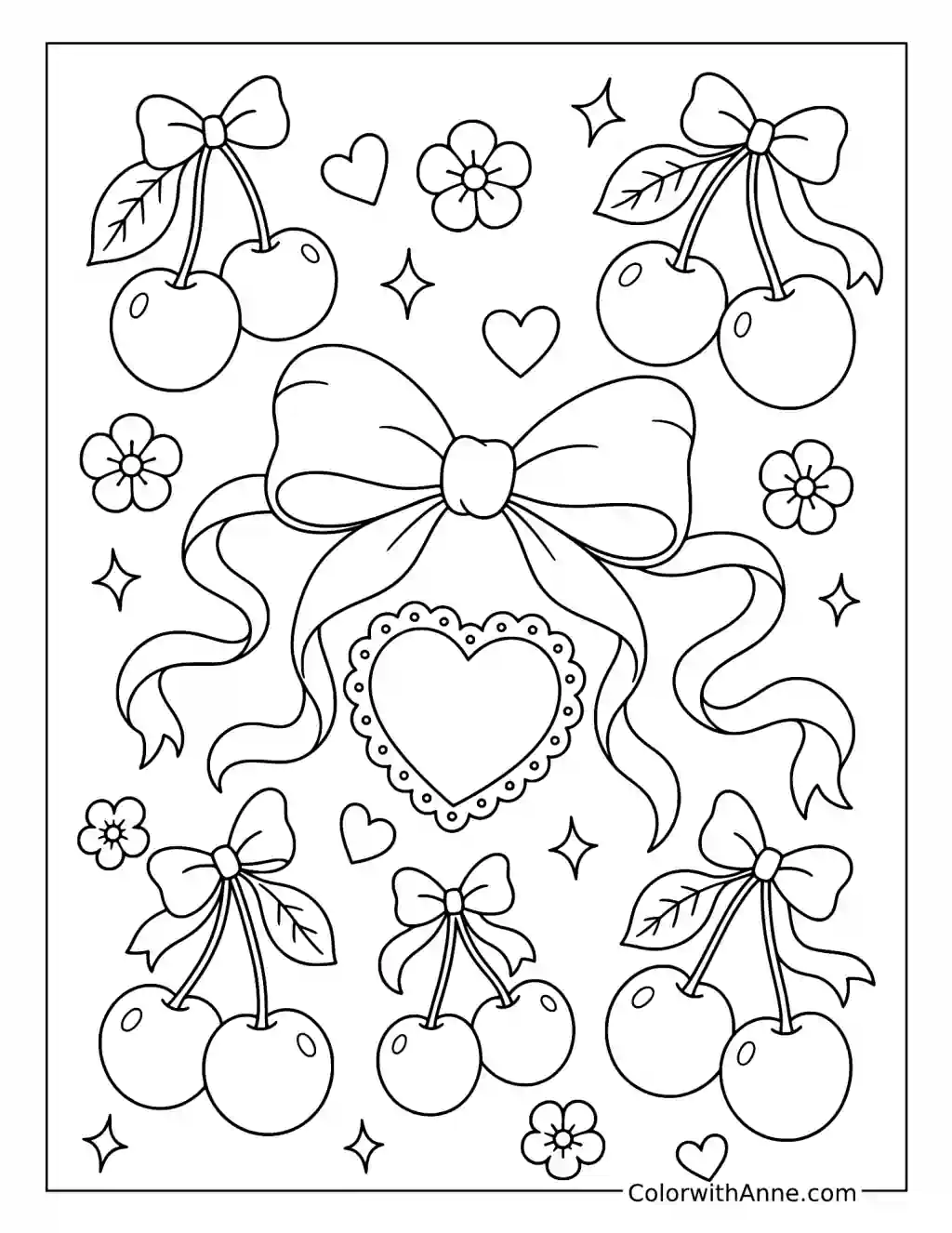 Coquette Cherries and Ribbons coloring page