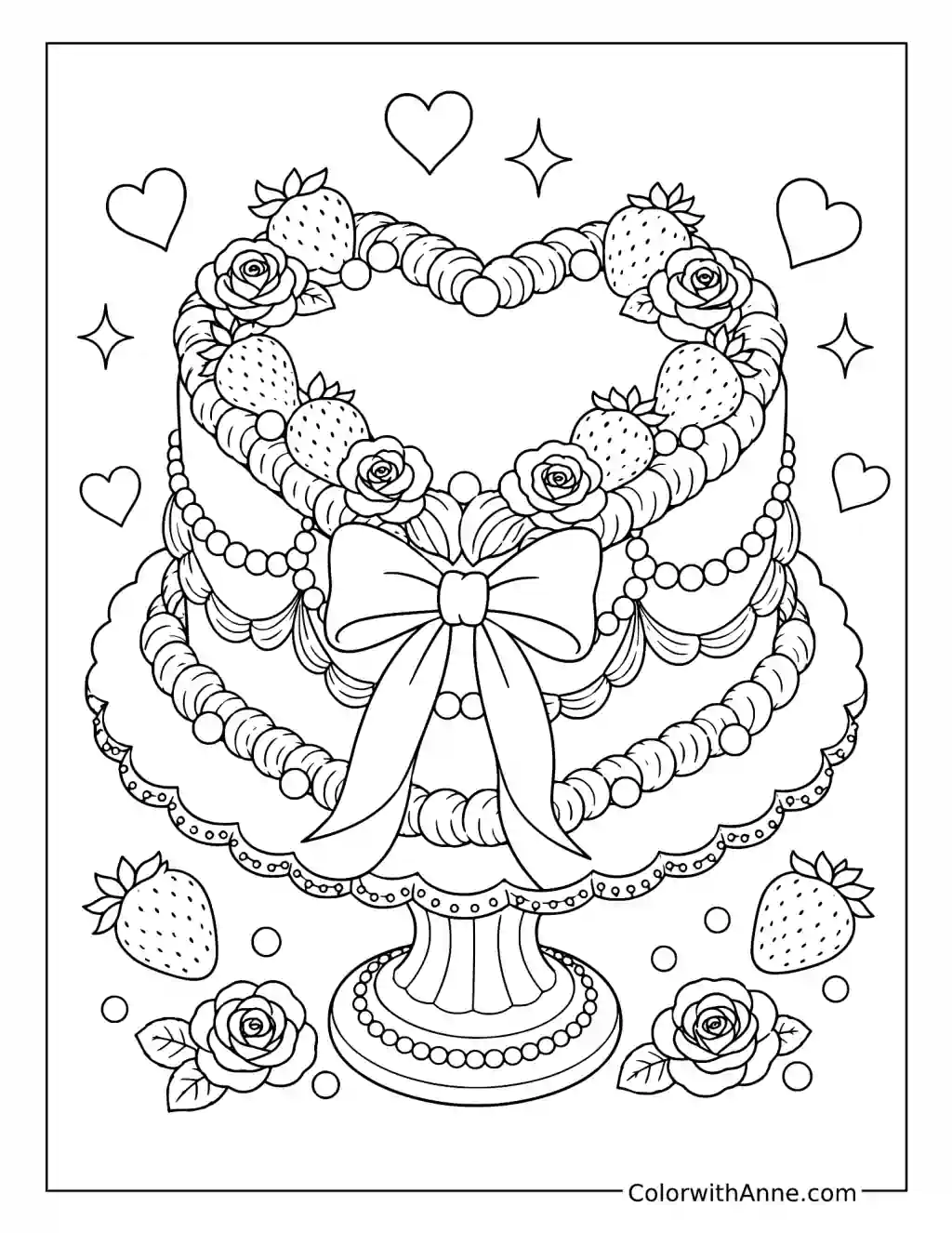 Coquette Heart Cake coloring page