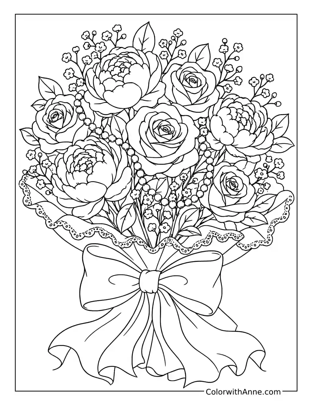 Coquette Rose Bouquet coloring page