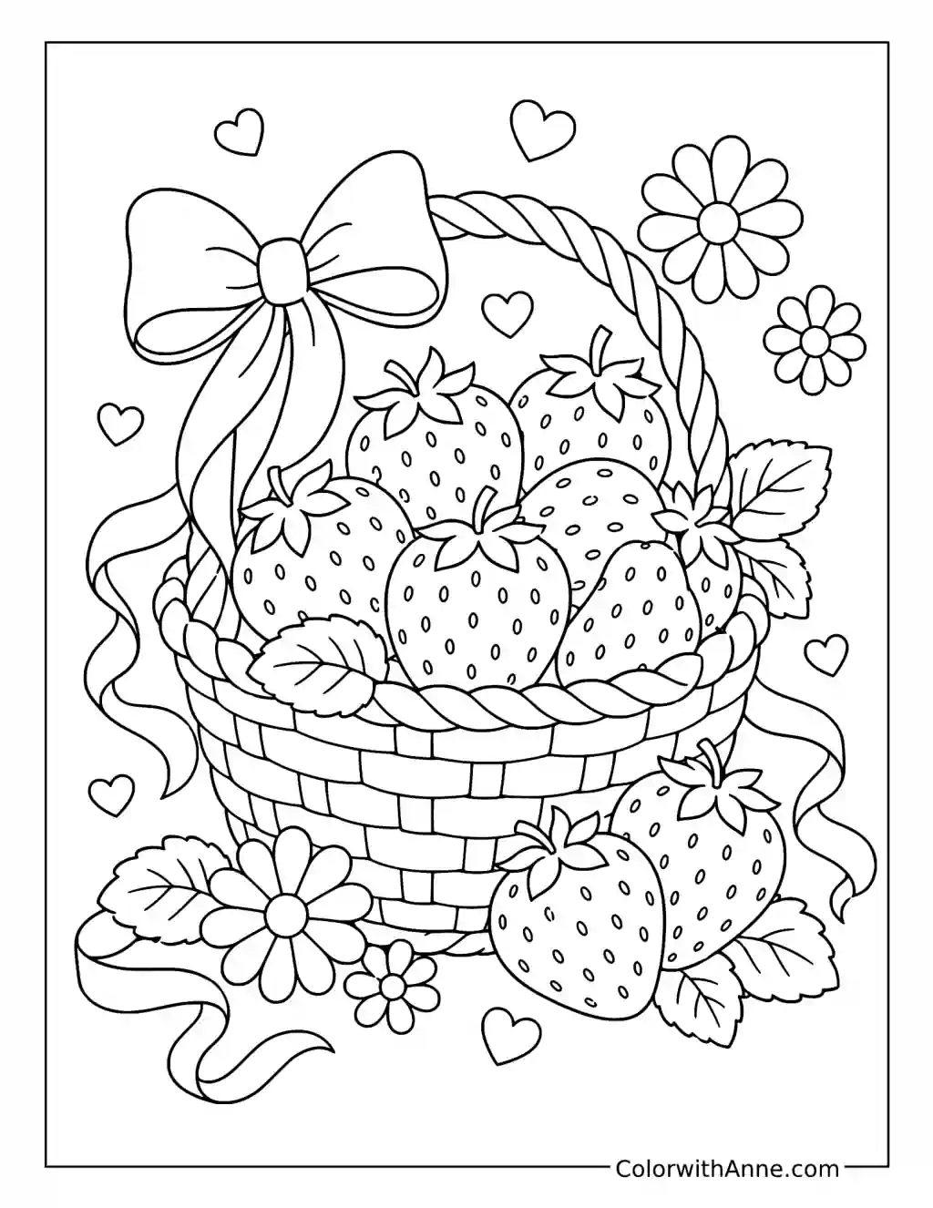 Coquette Strawberries with Bows coloring page