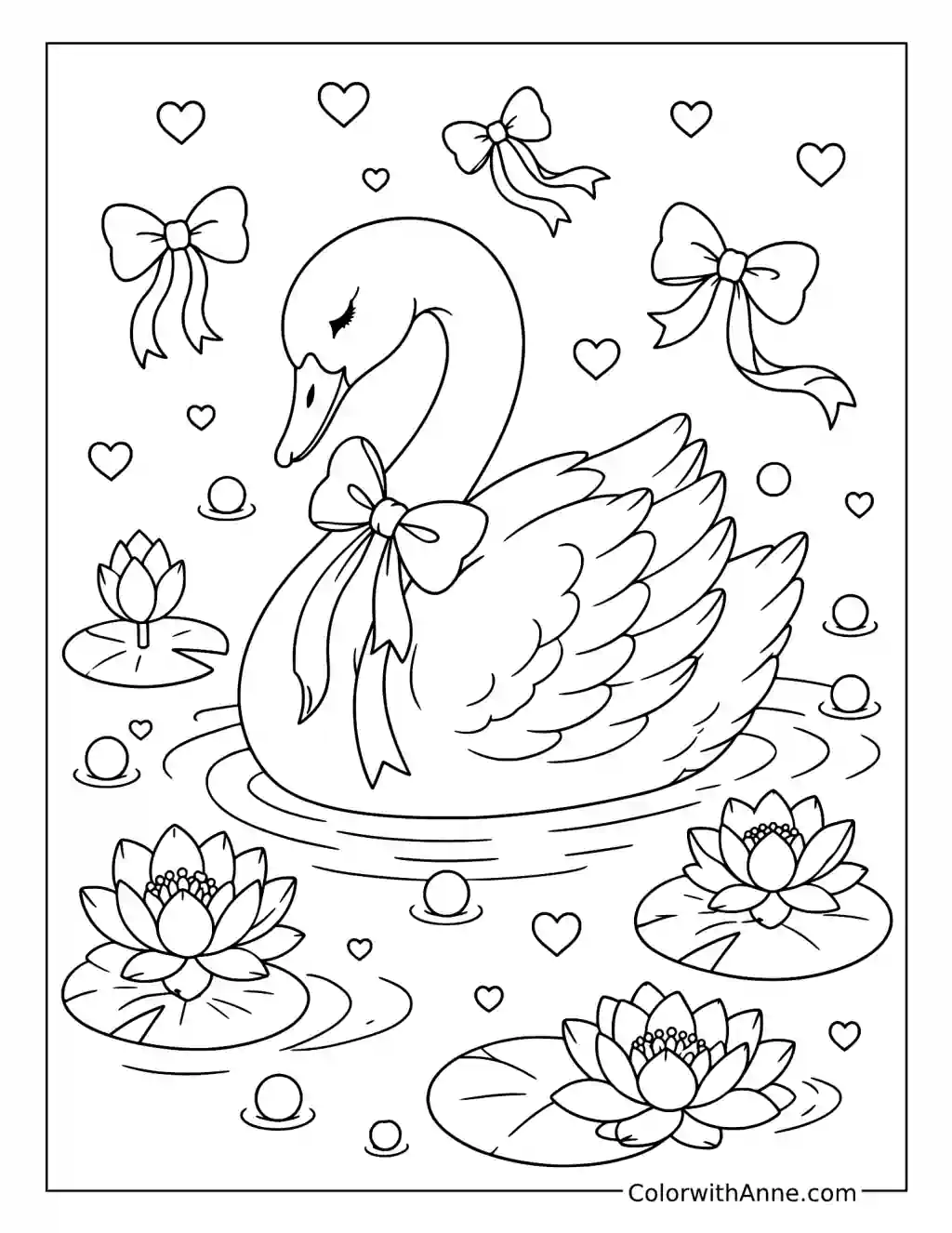 Coquette Swan with Ribbons coloring page