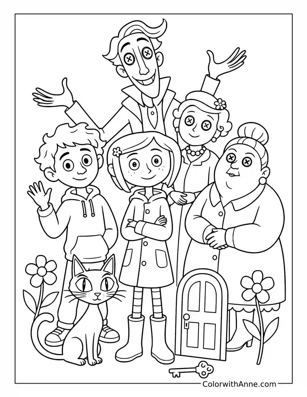 Coraline and Characters from the Other World coloring page