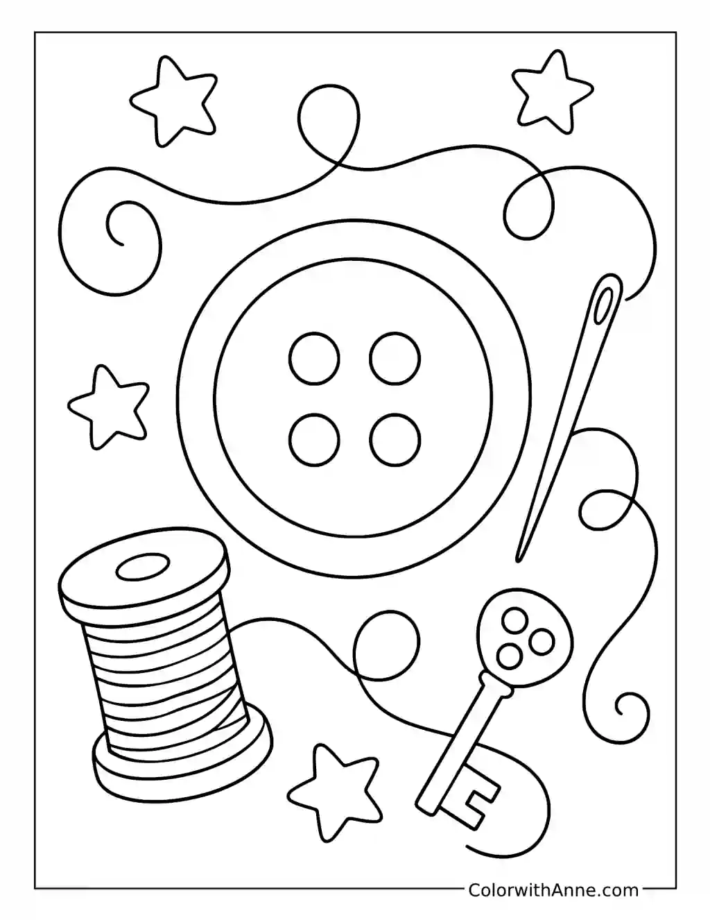 Coraline Button with a Needle and Key coloring page