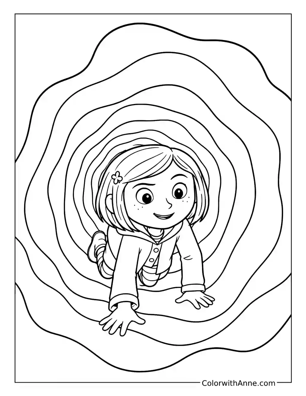 Coraline Crawling through the Tunnel coloring page