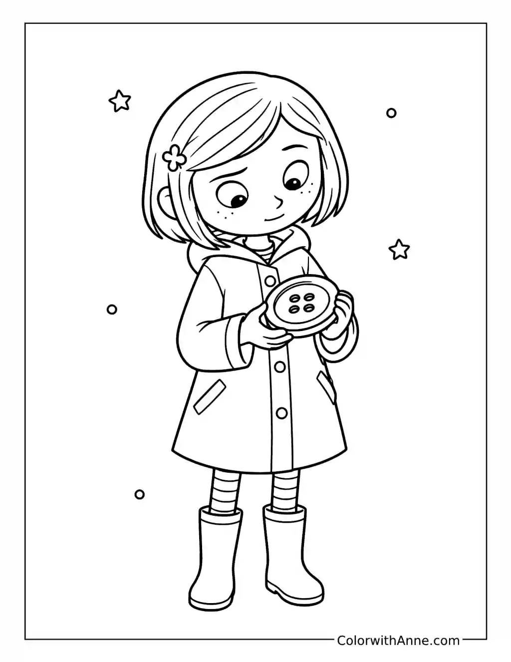 Coraline Holding a Large Button coloring page