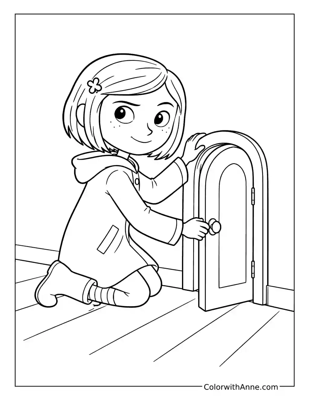 Coraline Opening the Little Door coloring page