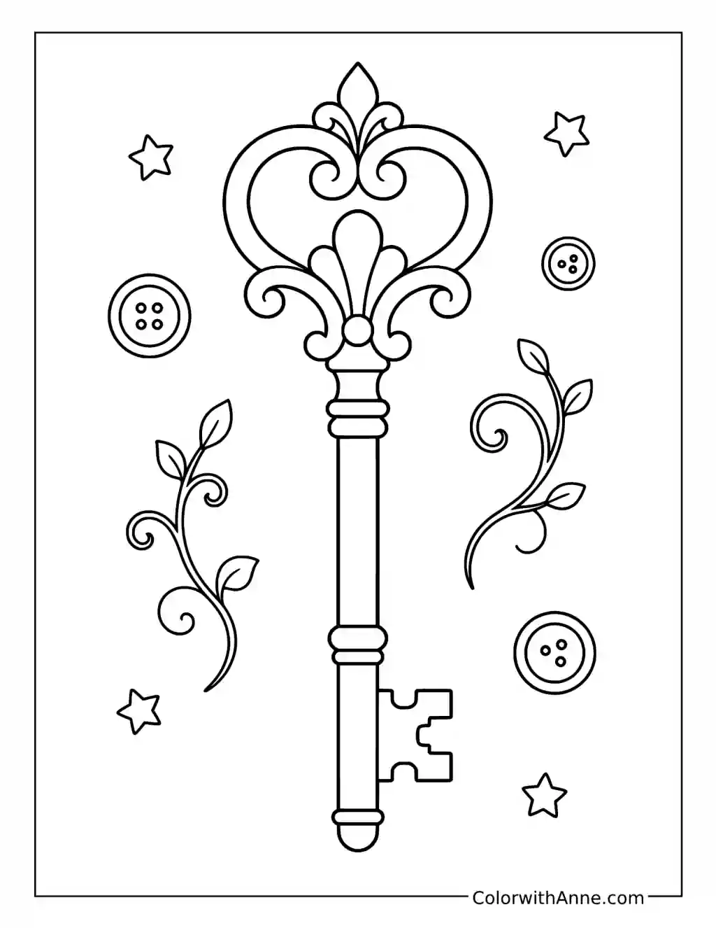 Coraline Ornate Key with Buttons coloring page