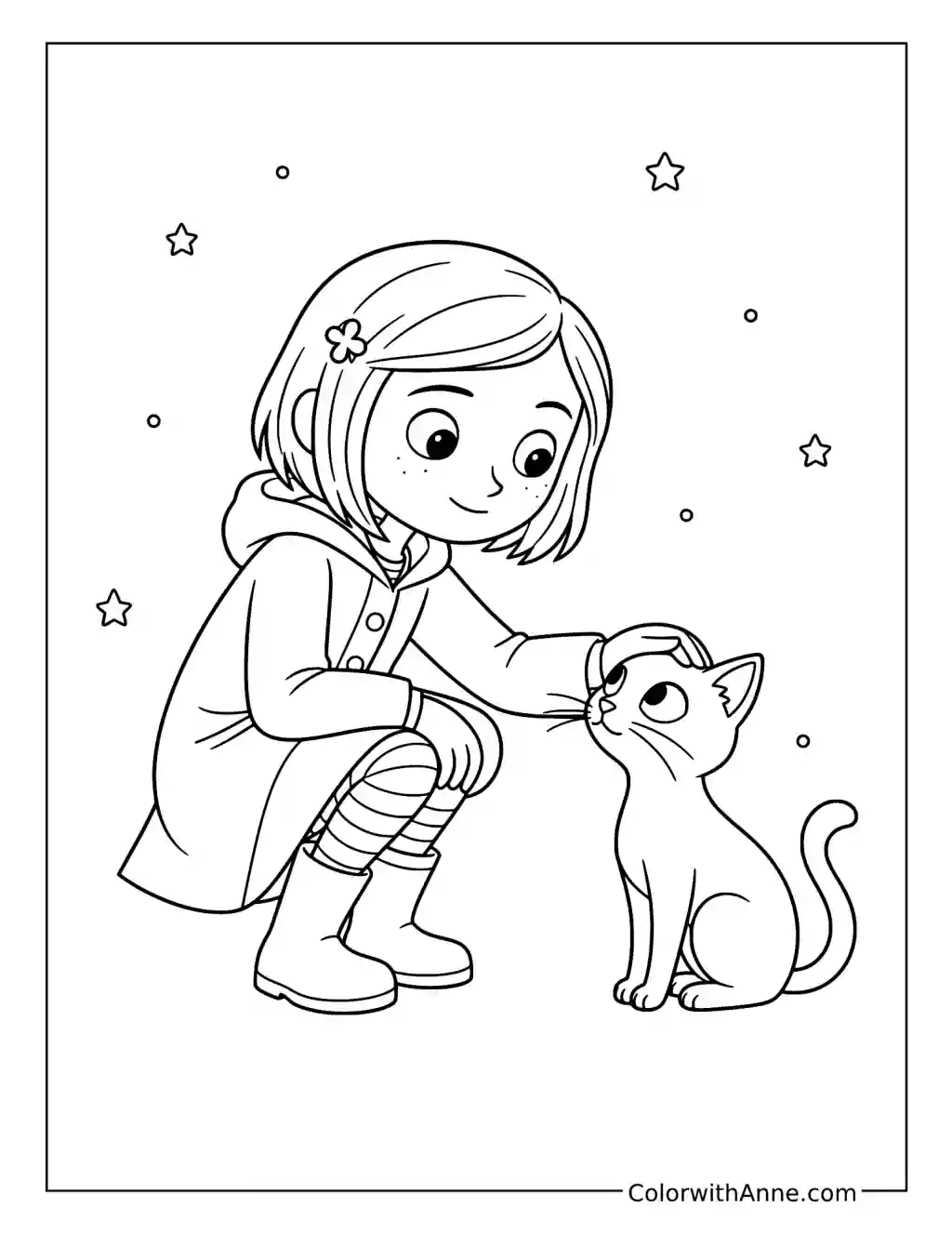 Coraline Petting the Cat coloring page