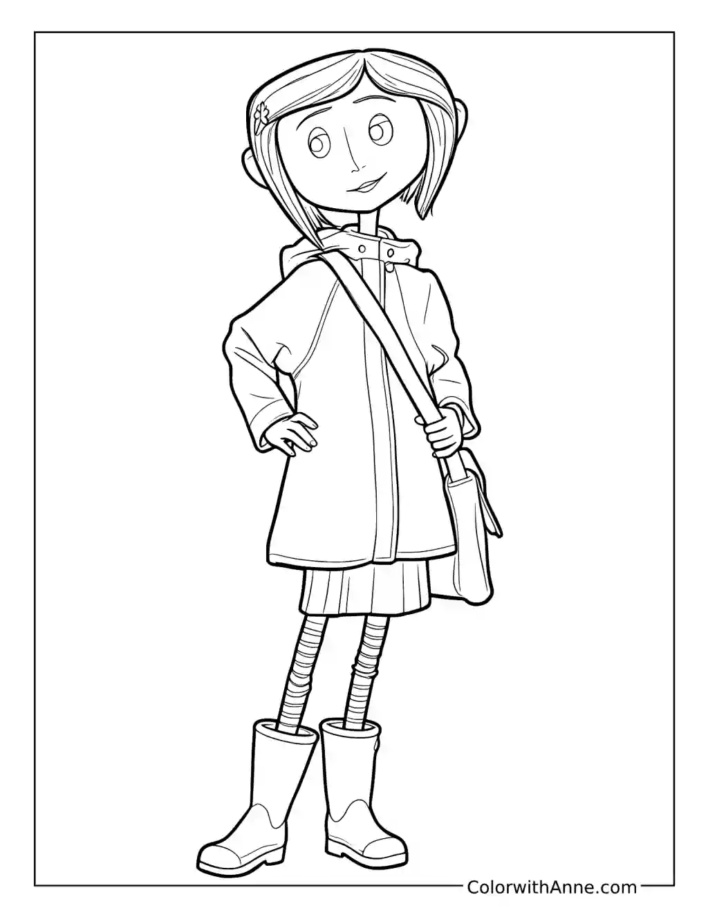 Coraline Wearing Her Shoulder Bag coloring page