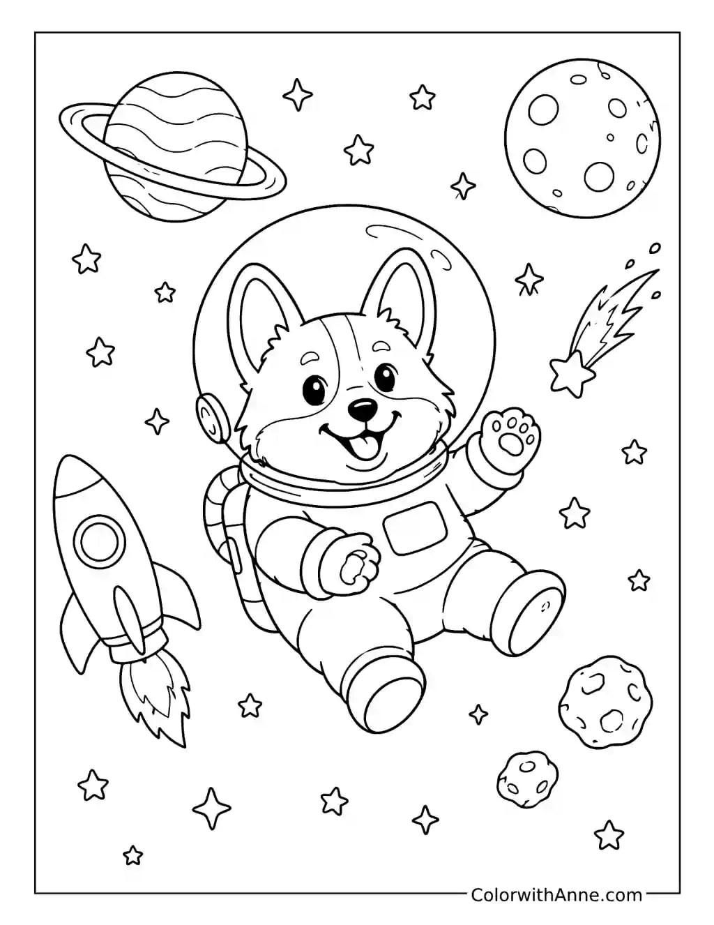 Corgi Astronaut in Space coloring page