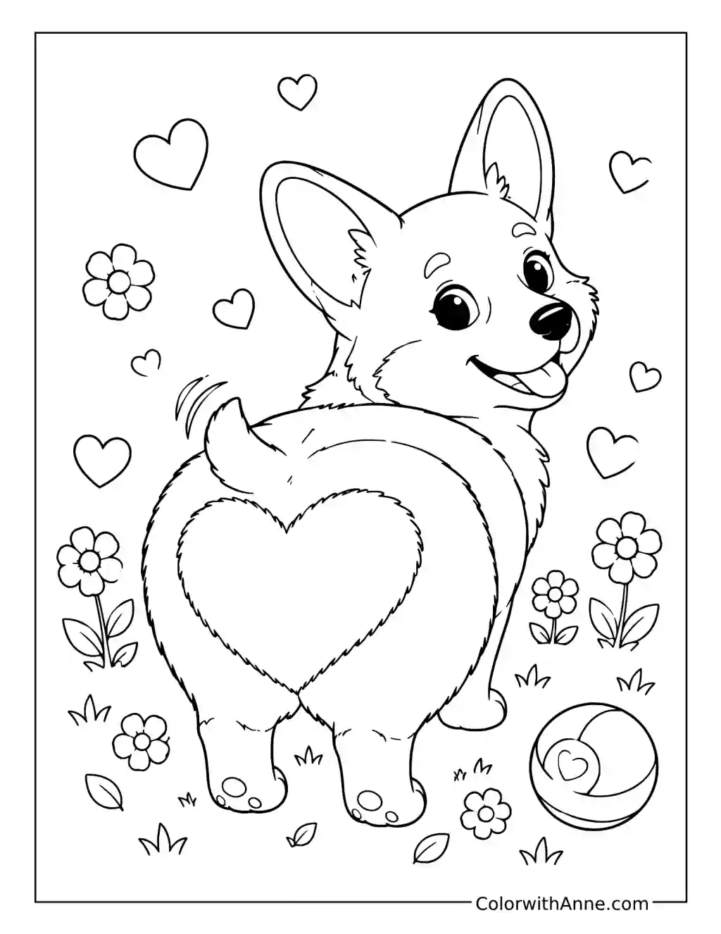 Corgi Butt with a Heart coloring page