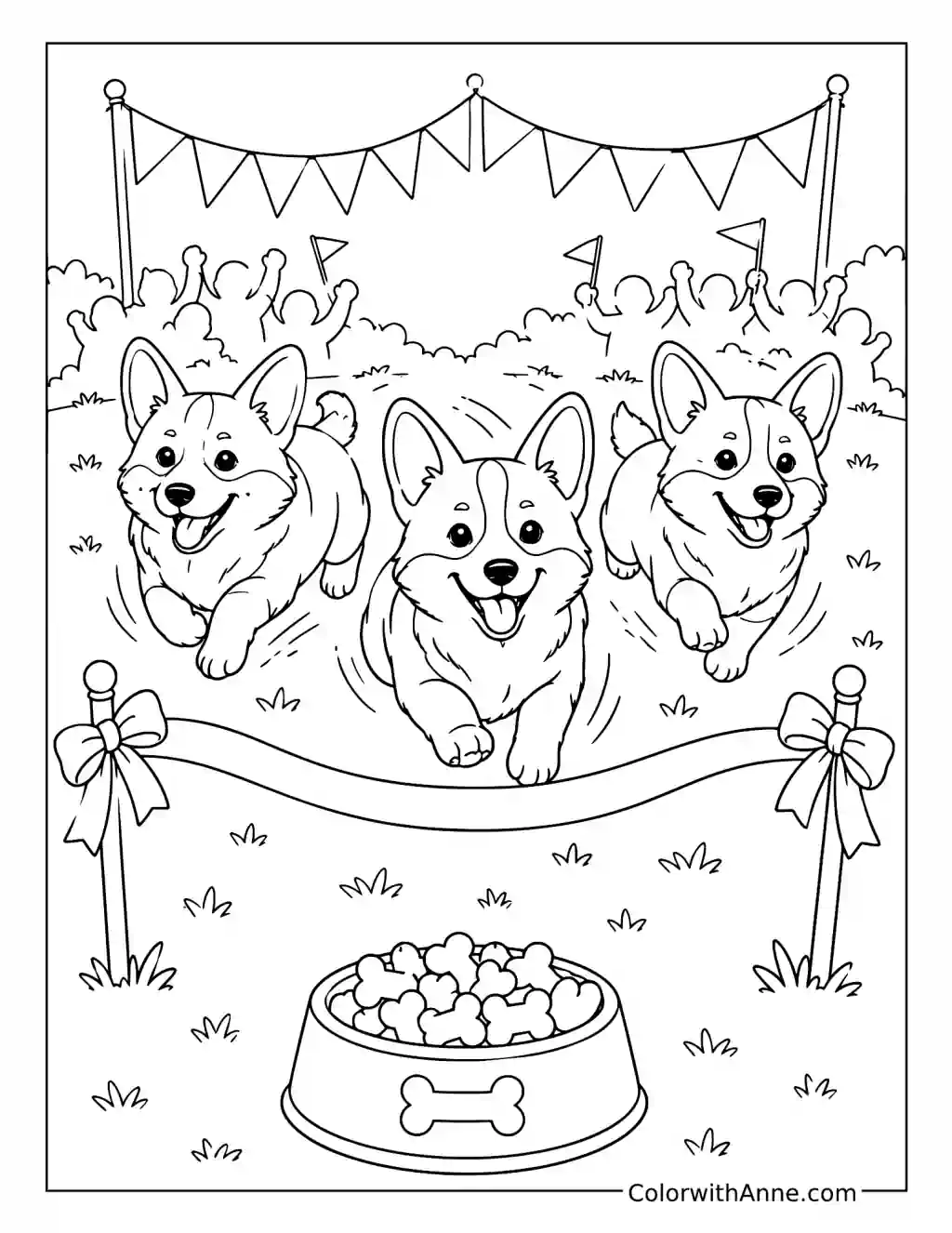 Corgi Racing for Treats coloring page