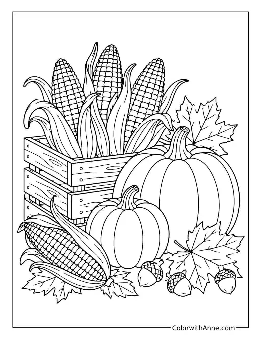 Corn and Pumpkins coloring page