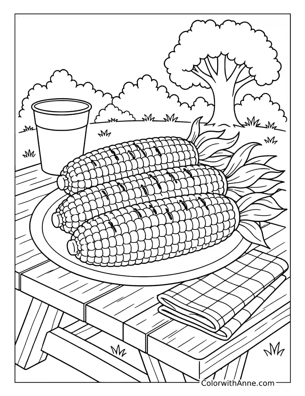 Corn on the Cob Picnic coloring page