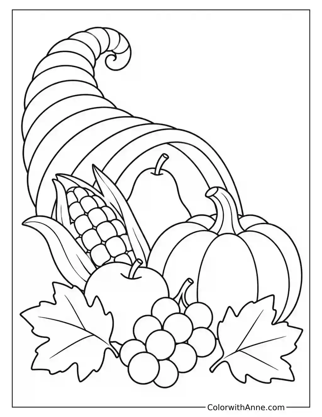 Cornucopia with an Overlapping Harvest Arrangement coloring page