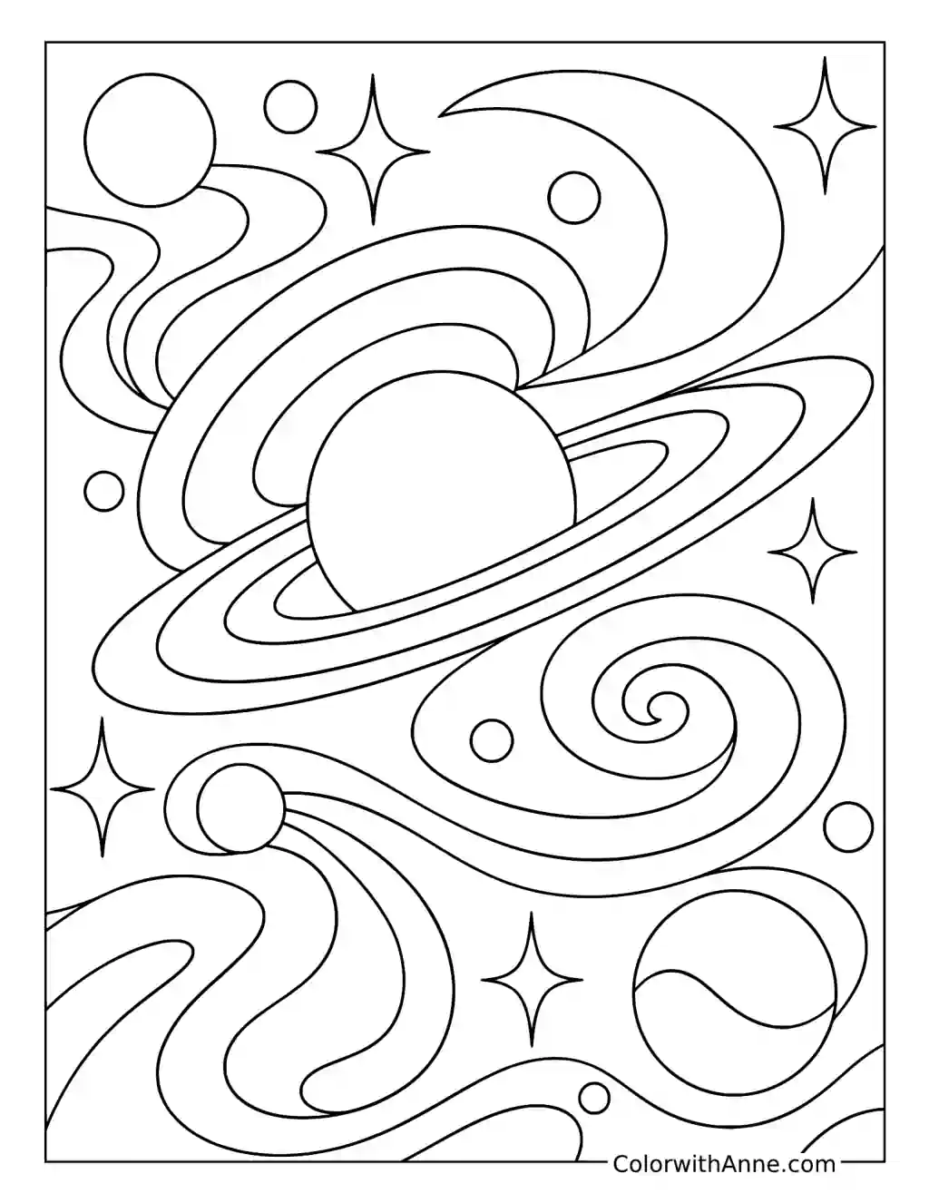 Cosmic Rings and Orbits coloring page