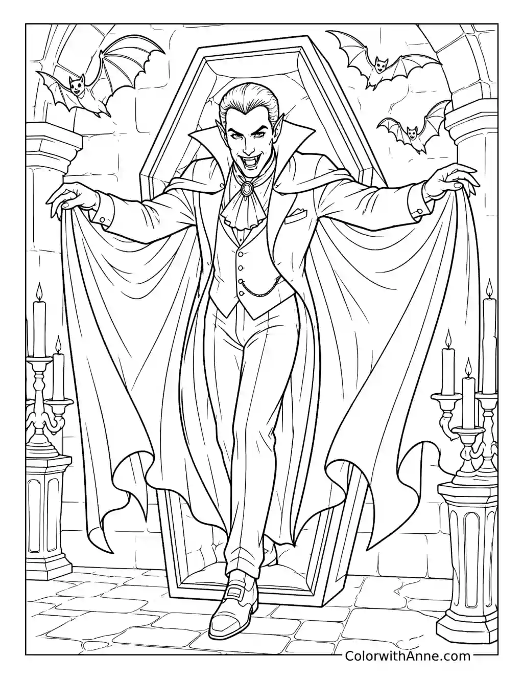 Count Dracula Emerging from a Coffin coloring page