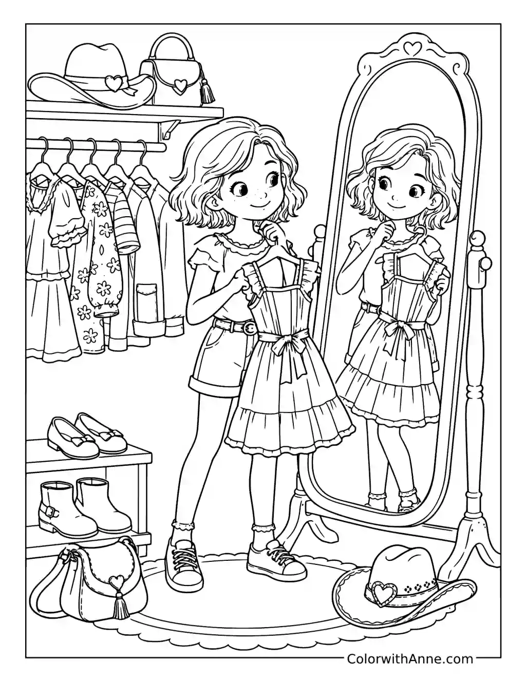 Cowgirl Dress-Up by the Mirror coloring page