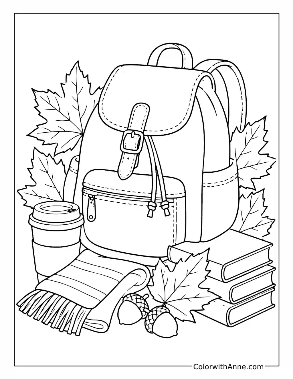 Cozy Autumn Backpack coloring page