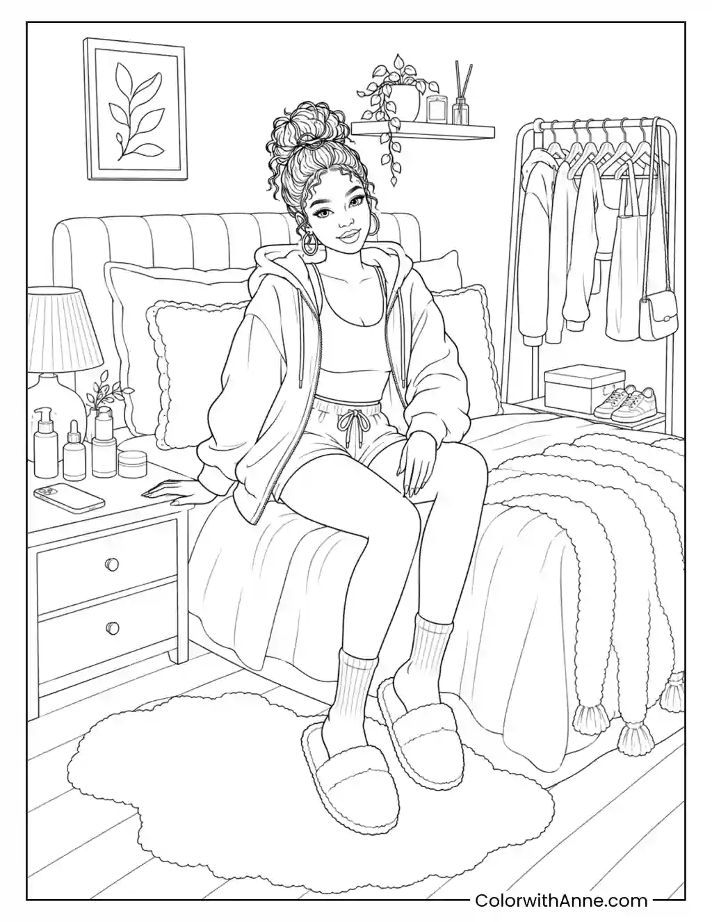 Cozy Baddie Bedroom coloring page