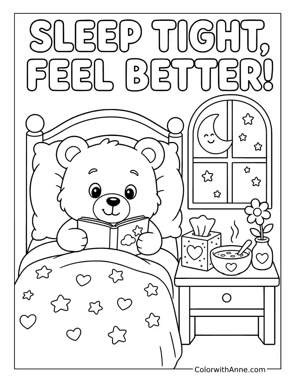 Cozy Bear’s Bedtime Recovery coloring page