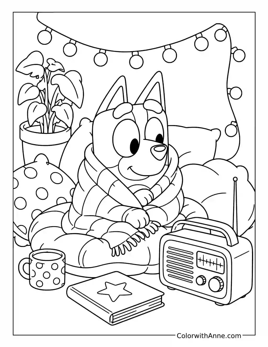 Cozy Bingo Listening to the Radio coloring page