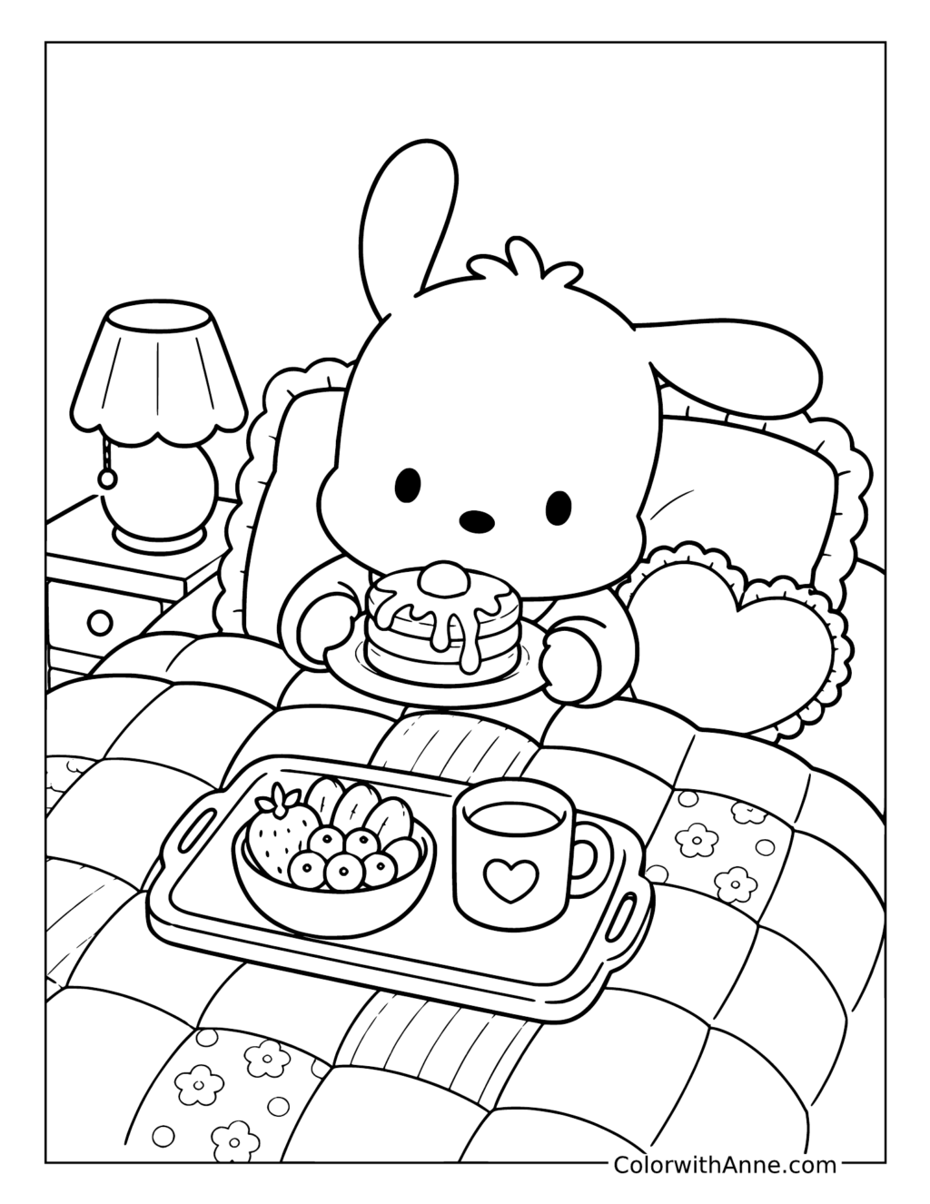 Cozy Breakfast in Bed with Pochacco coloring page