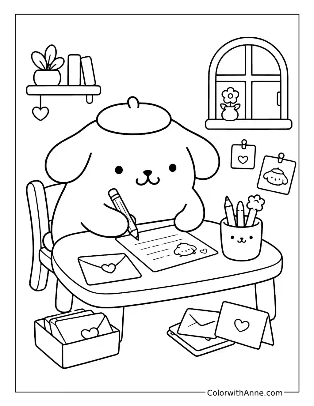 Cozy Canine Letter Writing Nook coloring page