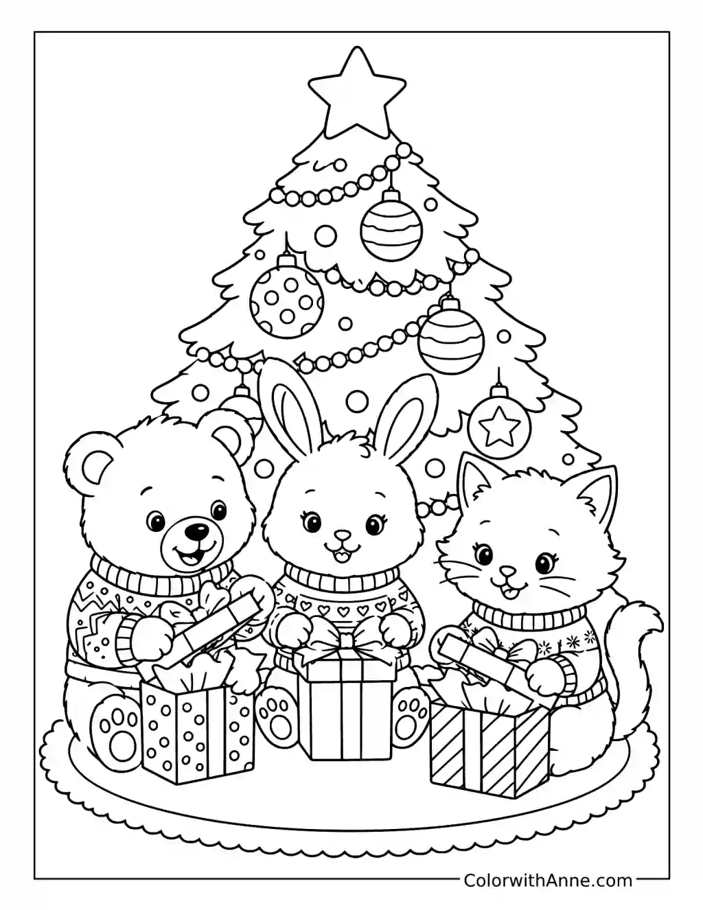 Cozy Christmas Animal Friends coloring page