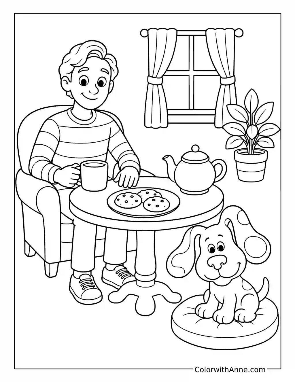 Cozy Cocoa Time with Blue coloring page