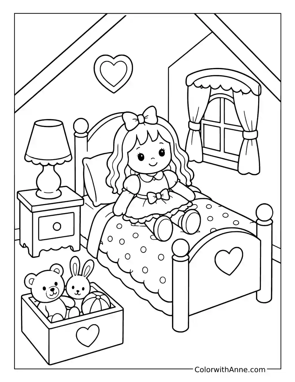 Cozy Dollhouse Bedroom coloring page