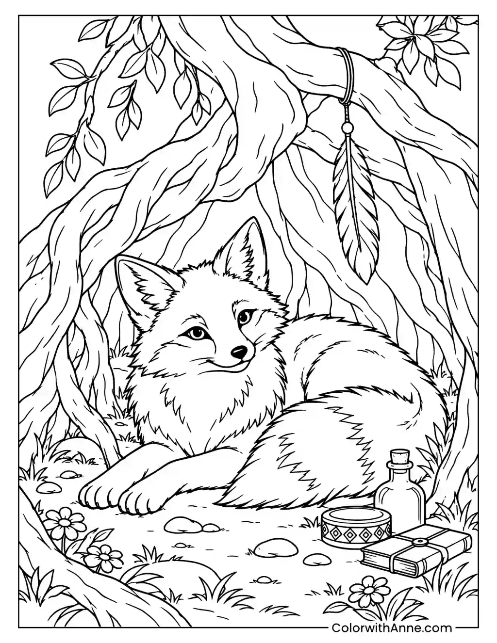 Cozy Fox Den Coloring Page