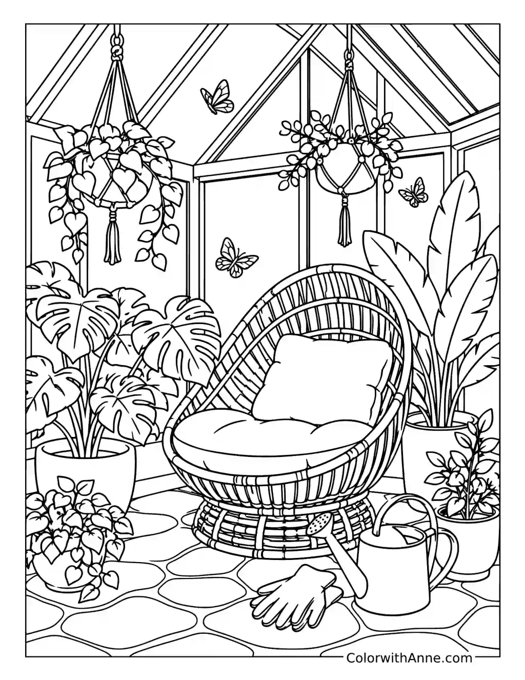 Cozy Greenhouse Garden Nook coloring page