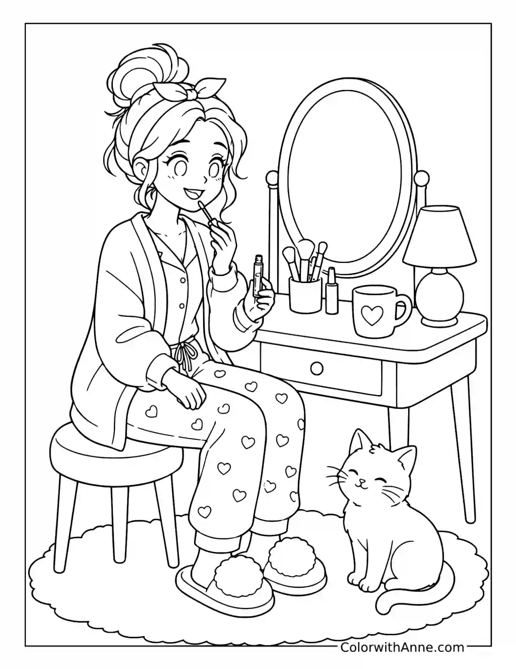 Cozy Pajama Makeup Time coloring page