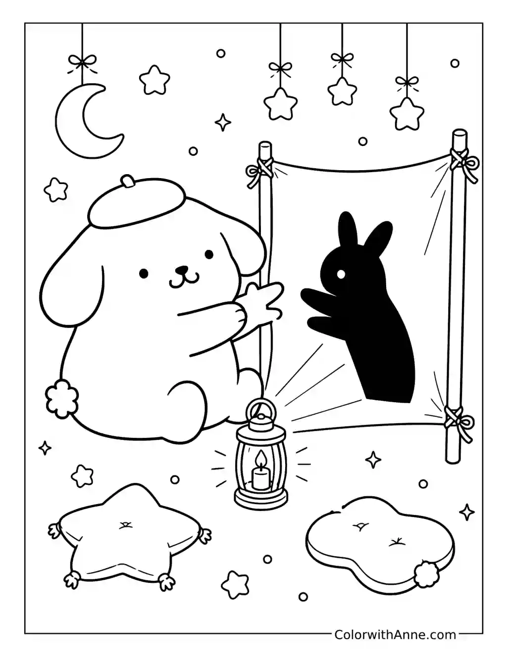Cozy Puppy Shadow Puppet Show coloring page