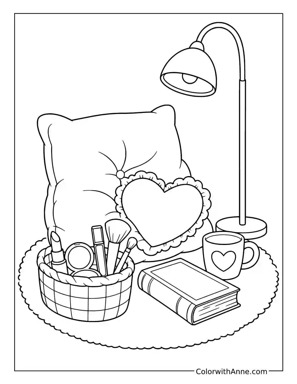 Cozy Reading Nook Makeup Basket coloring page