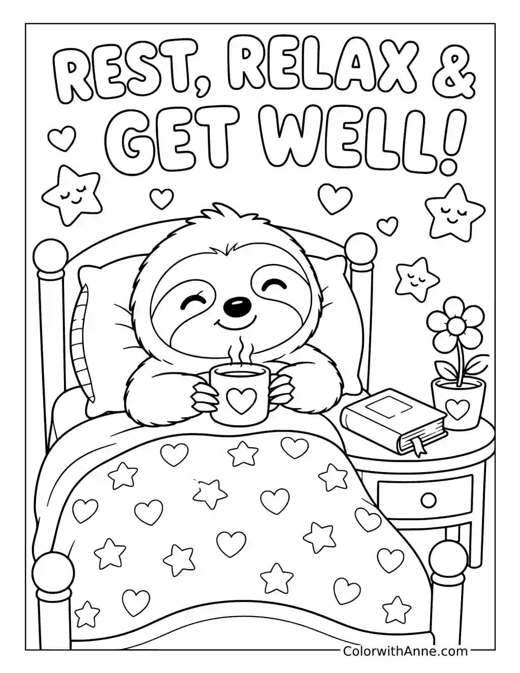 Cozy Sloth's Get Well Rest coloring page
