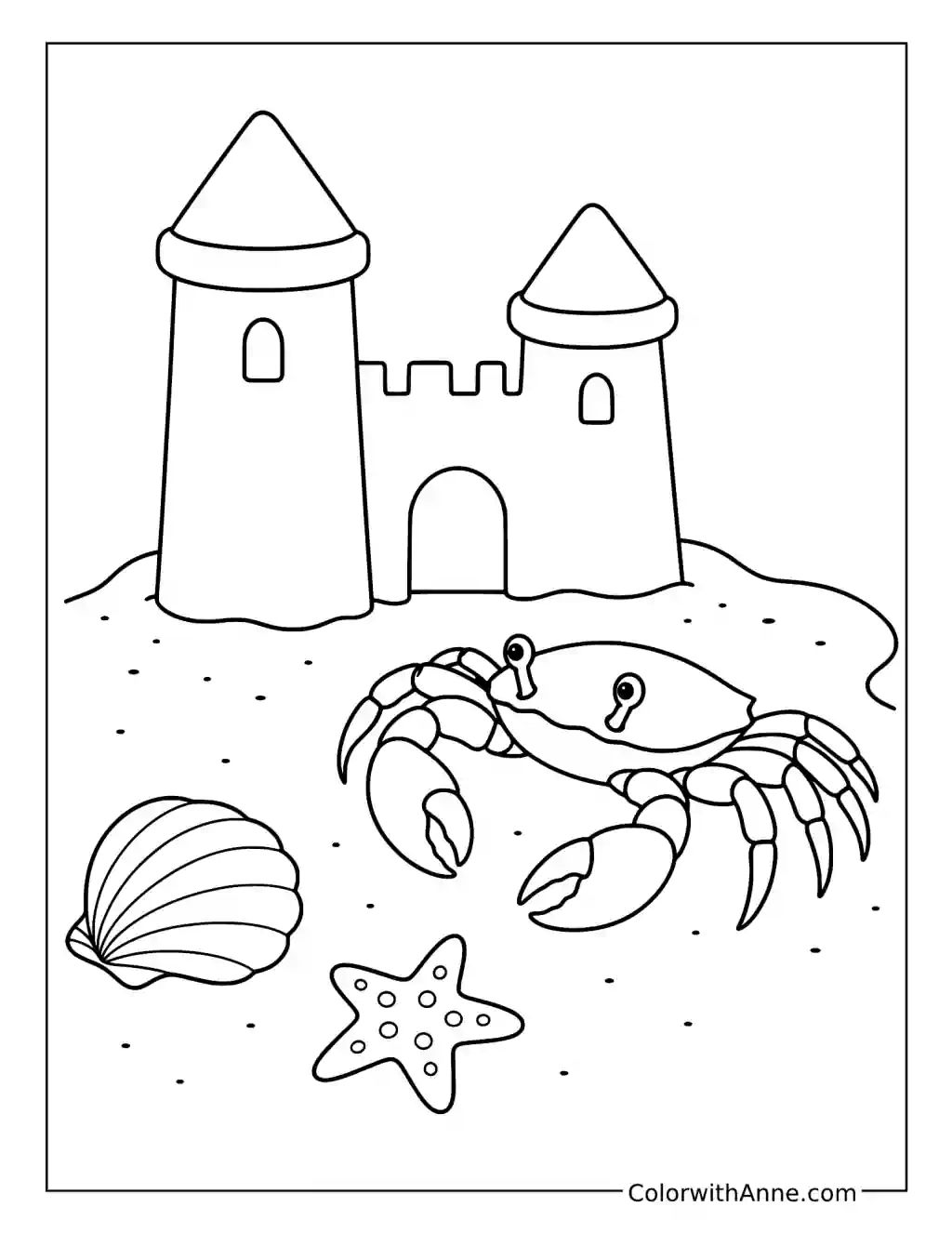 Crab Beside a Sandcastle coloring page