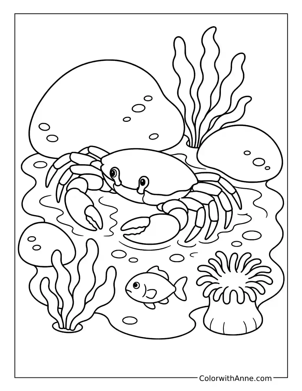 Crab Exploring a Tide Pool coloring page