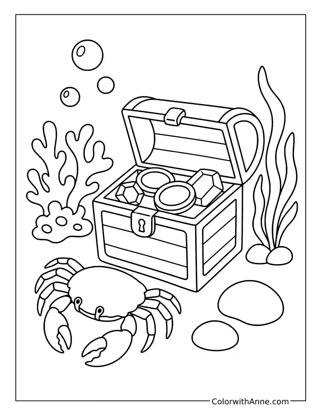 Crab Near a Sunken Treasure Chest coloring page