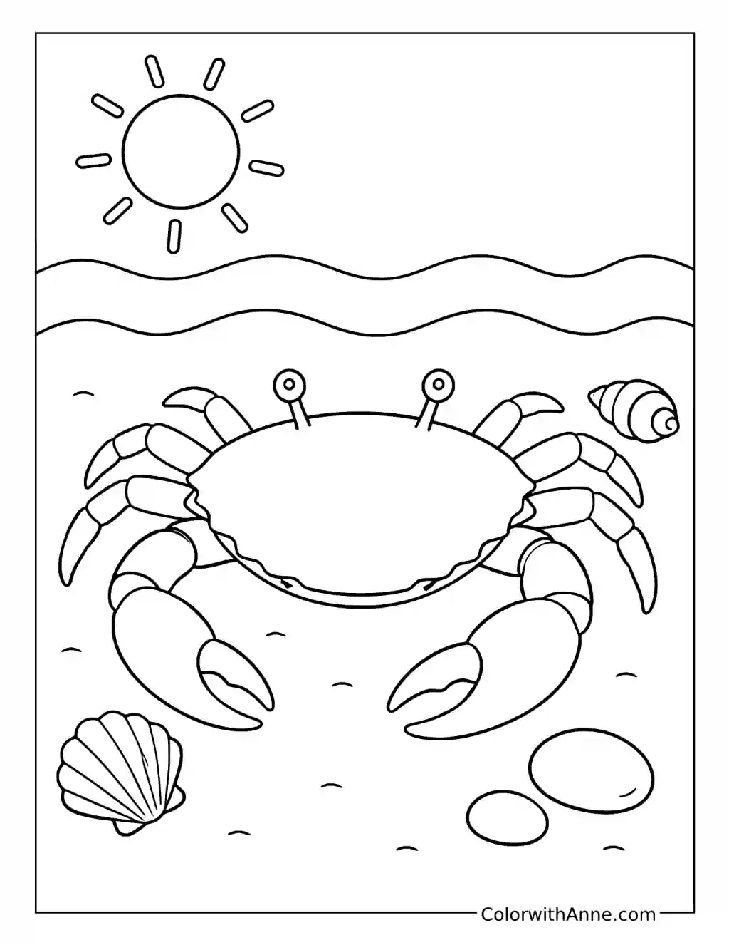 Crab on a Sunny Beach coloring page