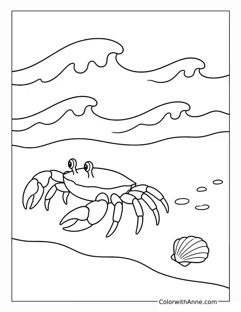 Crab Walking by the Waves coloring page