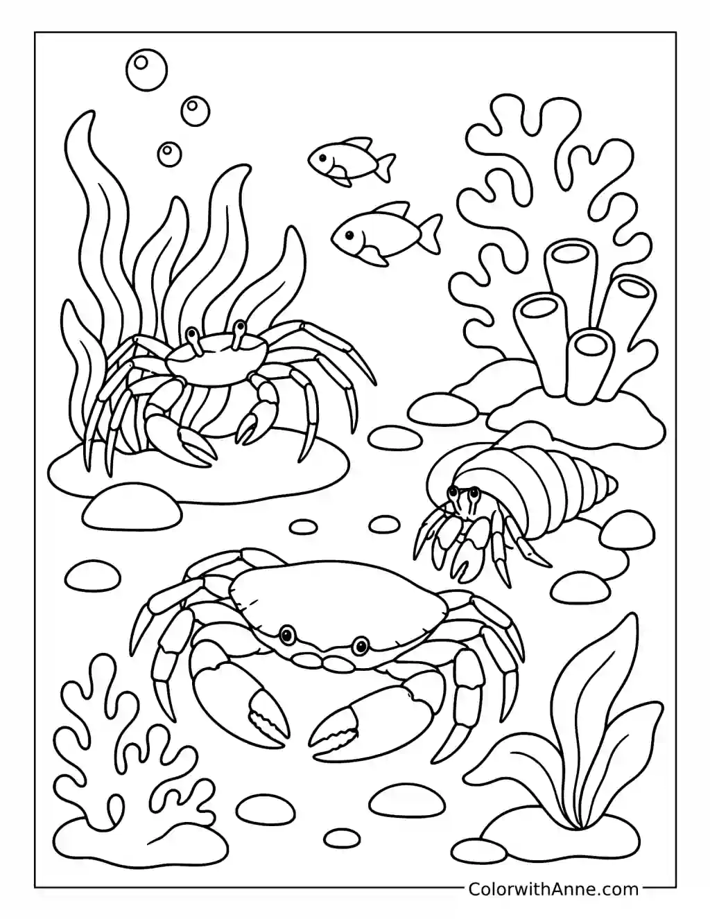 Crabs in a Coral Reef Habitat coloring page