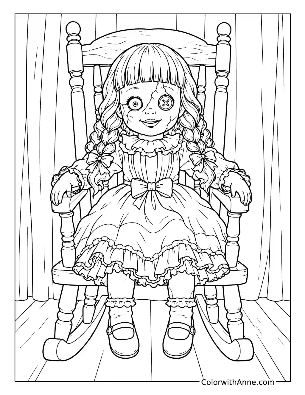 Creepy Braided Doll in a Rocking Chair coloring page